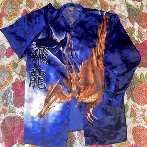 blue and orange y2k dragon button up